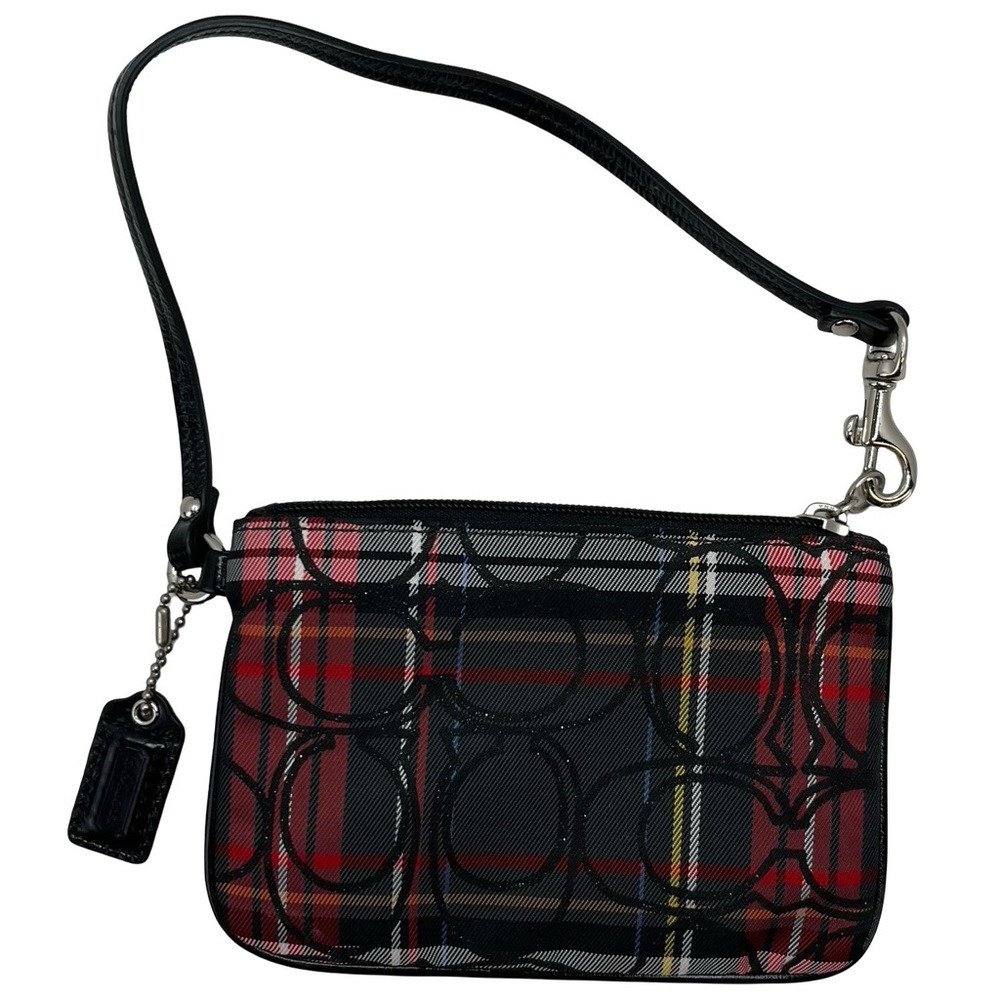 Coach Red and Black Plaid Wristlet